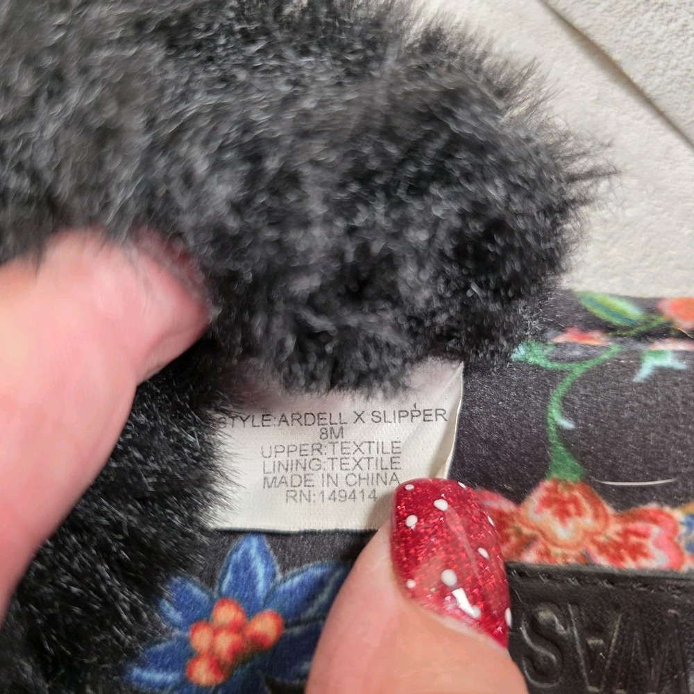 Johnny Was Ardell X Slipper Black Faux Fur Floral Print Slides Womens 8M Boho - Picture 7 of 10